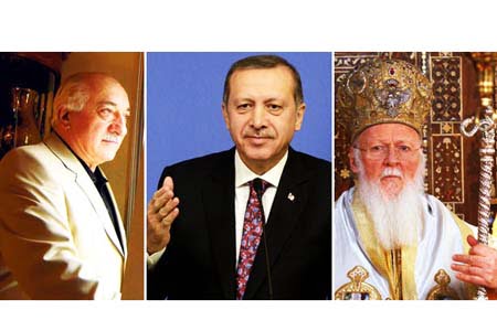 Image above shows well-known Turkish Islamic scholar Fethullah Gülen (L), Turkish Prime Minister Recep Tayyip Erdoğan (C) and Ecumenical Patriarch of Orthodox Christians Bartholomew. (Photo: Today's Zaman)