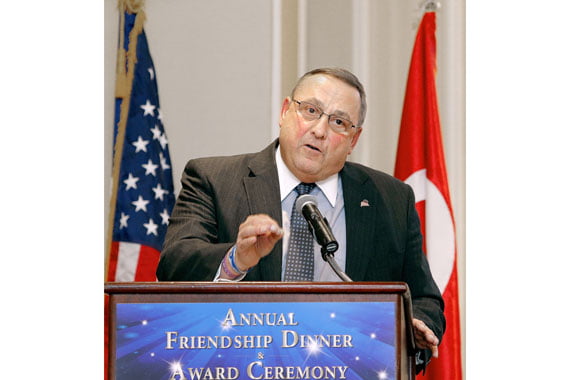 Gov. Paul LePage gives a speech at the Sable Oaks Marriott in South Portland Tuesday after accepting a leadership award.
Gabe Souza/Staff Photographer