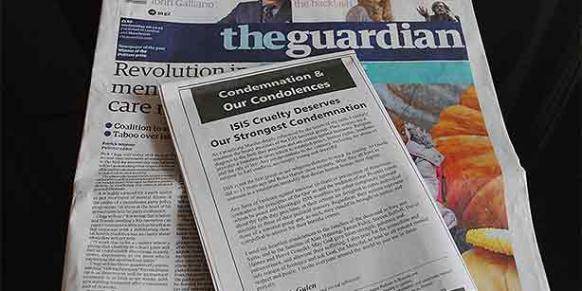 Turkish Islamic scholar Fethullah Gülen's message on the ISIL appeared on Wednesday in the UK-based Guardian newspaper. (Photo: Cihan)