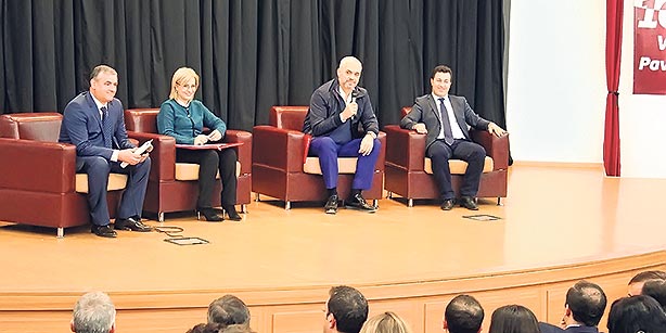 Albanian Prime Minister Edi Rama speaks to students during his visit to a Turkish school in the Albanian city of Korca, in this Dec. 20, 2014 file photo. (Photo: Cihan)